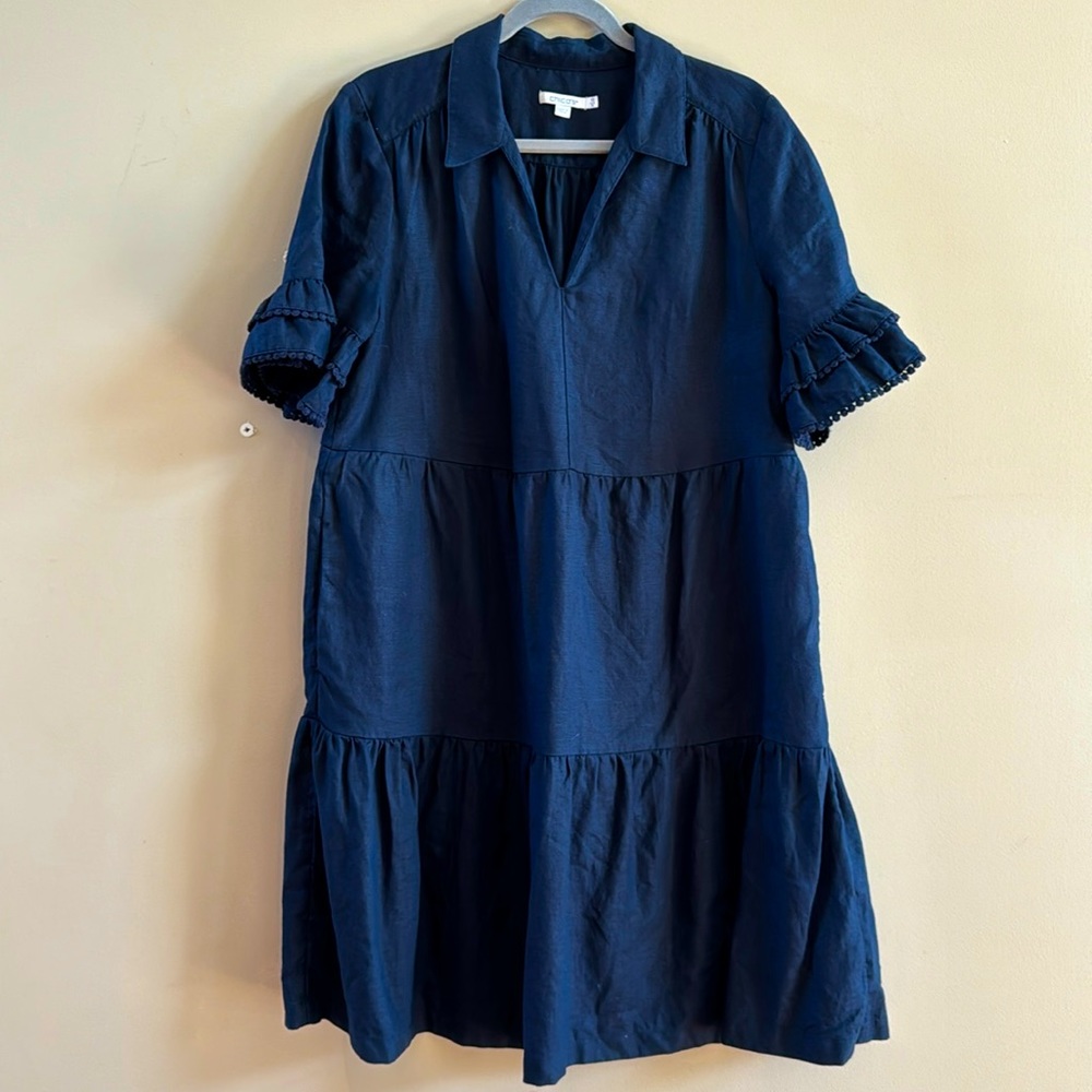 Navy linen Chicos Dress with pockets!